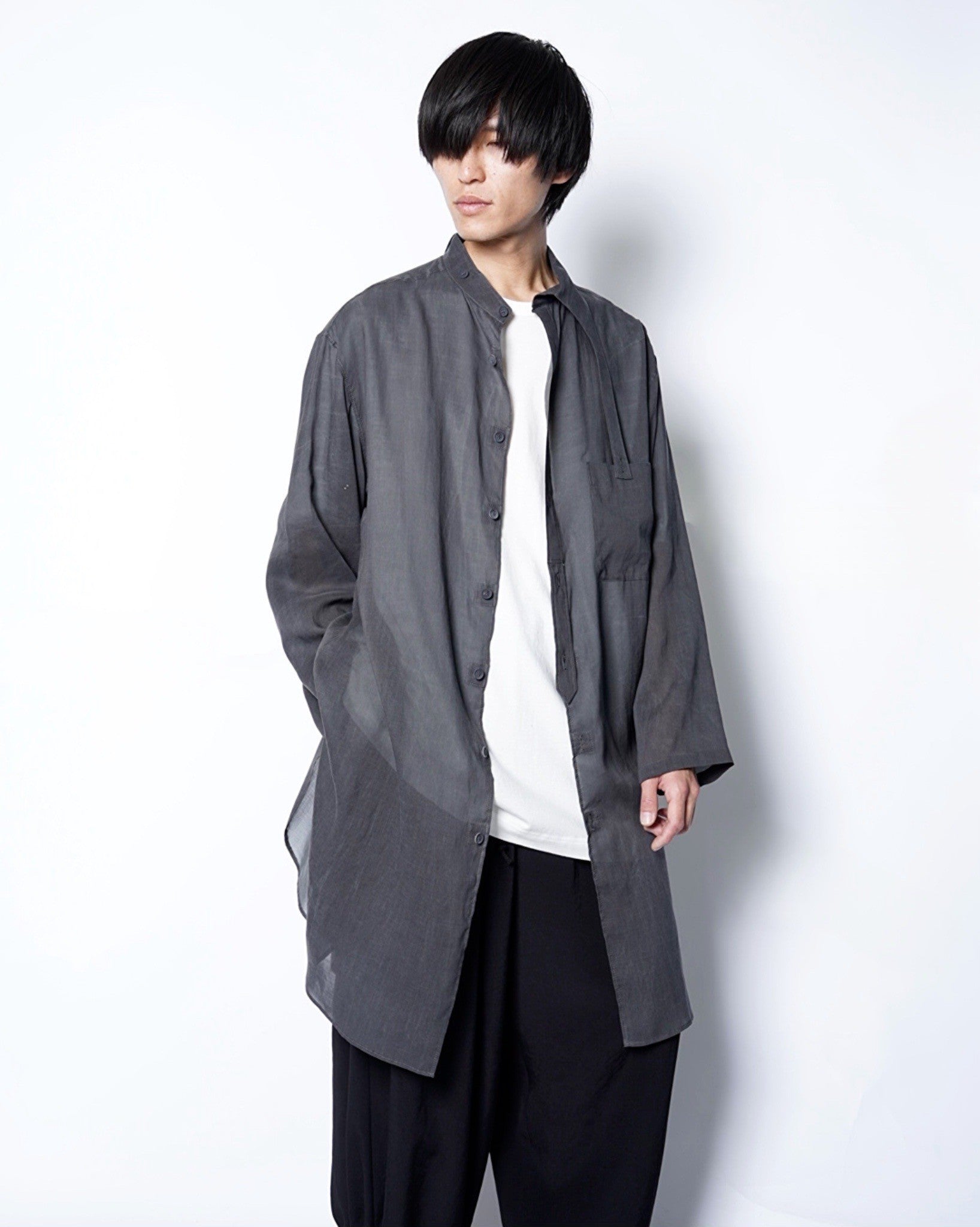 Yohji Yamamoto POUR HOMME】PIGMENT COATING WASH ASYMMETRIC LONG