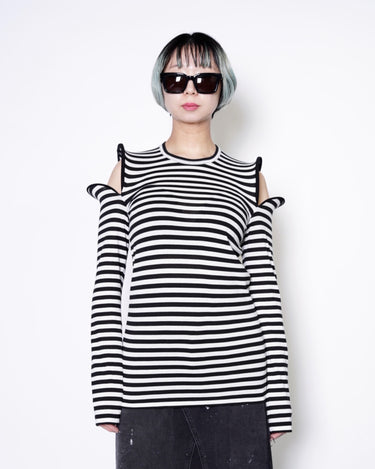 【JUNYA WATANABE】<br>SHOULDER SLIT LONG SLEEVE TEE -BORDER-