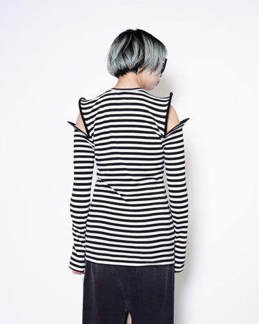 【JUNYA WATANABE】<br>SHOULDER SLIT LONG SLEEVE TEE -BORDER-