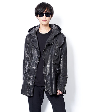 【Yohji Yamamoto POUR HOMME】<br>× BACKLASH<br>LEATHER HOODED RIDERS JACKET