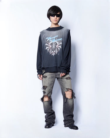 【KAMIYA】<br>"THE DARKNESS WILL DISAPPEAR" Docking Long-Sleeve T-shirt