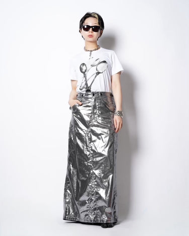 【JUNYA WATANABE】<br>SILVER PRINTED CARGO SKIRT