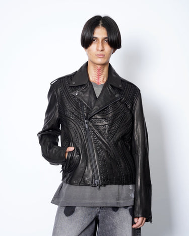 【TAAKK】<br>LEATHER EMBROIDERY RIDERS JACKET