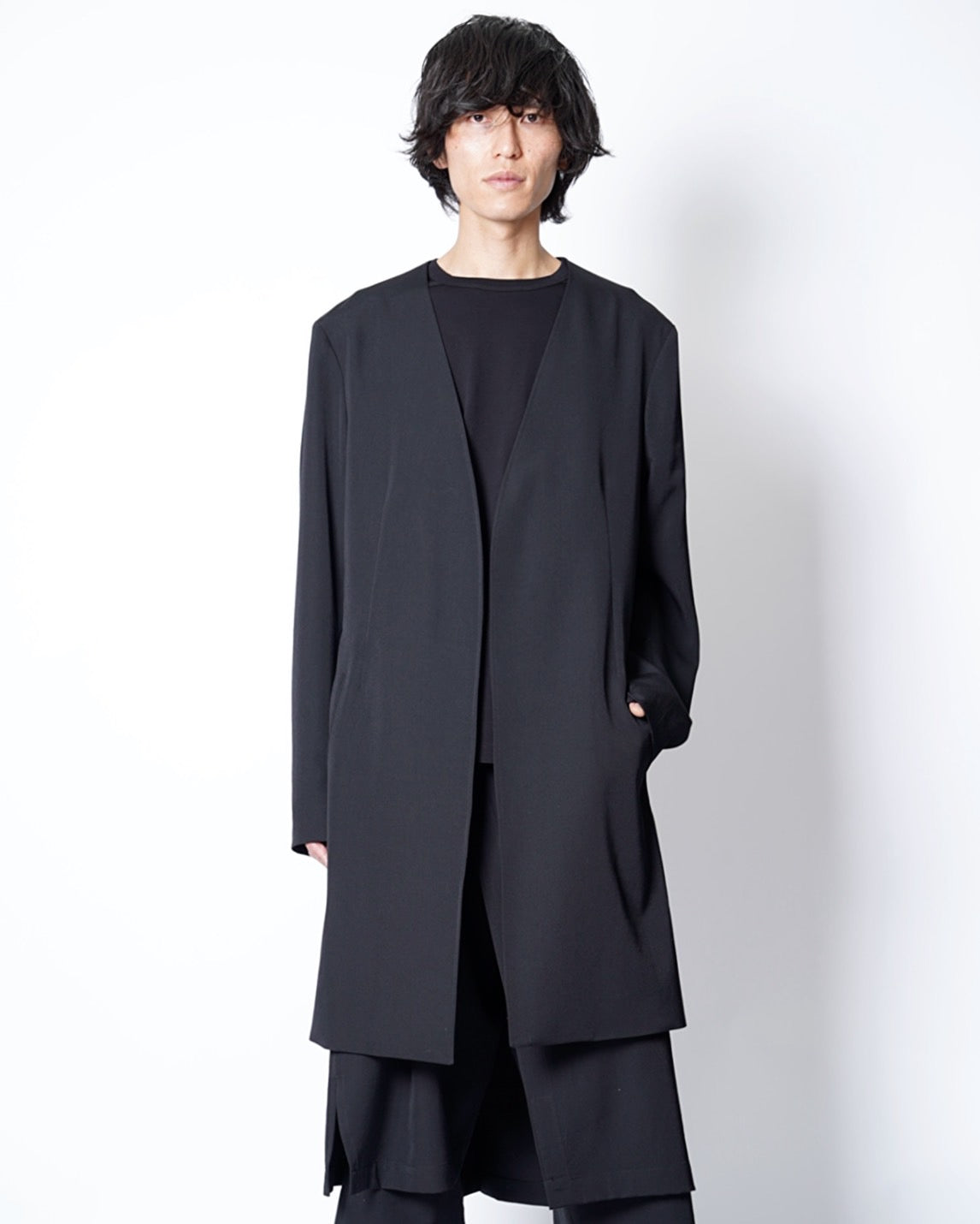 Yohji Yamamoto POUR HOMME】WOOL GABARDINE NO COLLAR JACKET -Amanojak.