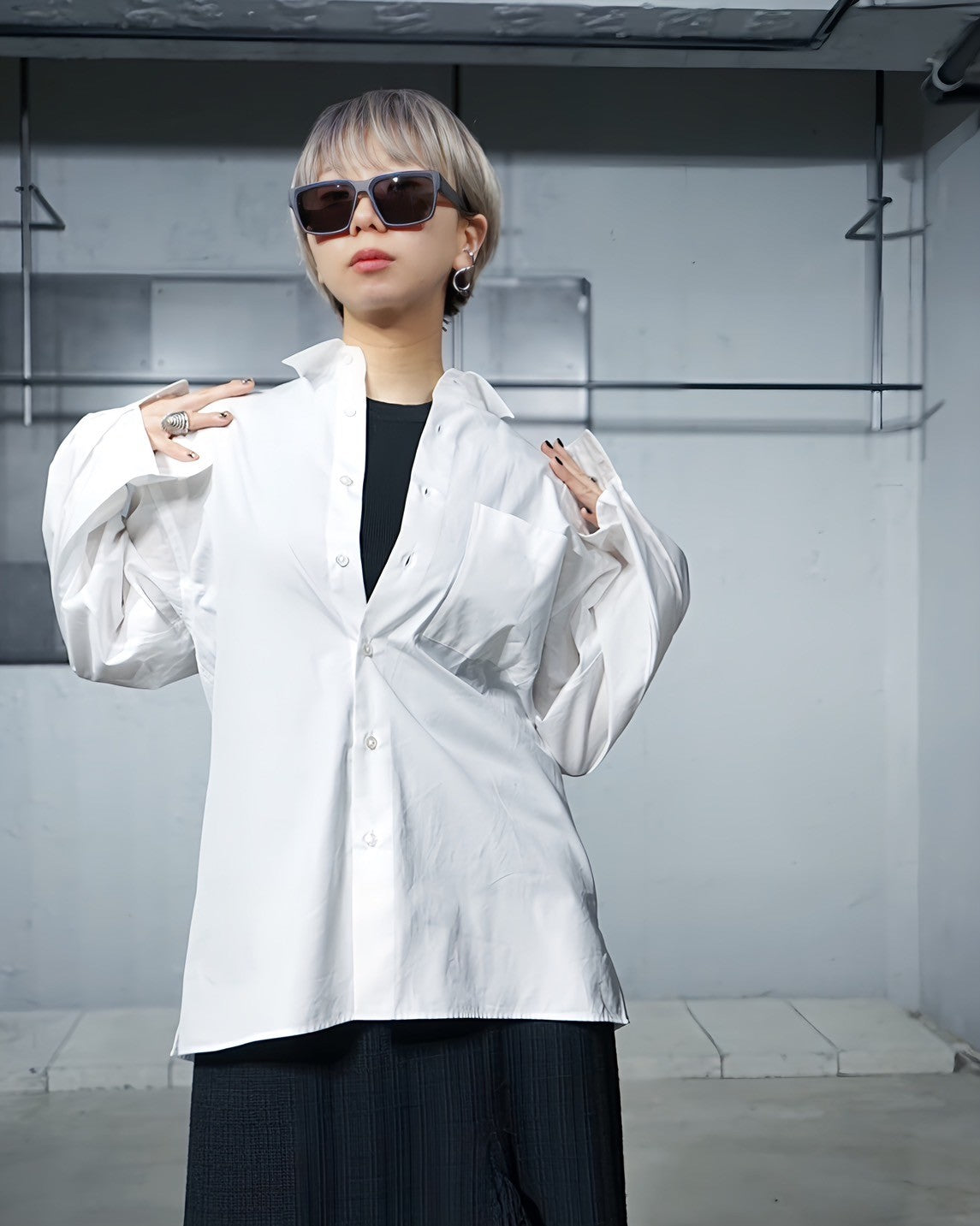 08sircus(ゼロエイトサーカス) Broad box pleated sleeve shirt-Amanojak