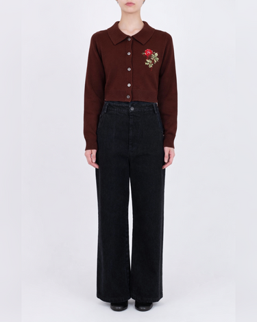 26AW予約受付中<br>【VIVIANO】<br>Rose Hand Broderie Polo Cardigan with COLLAR