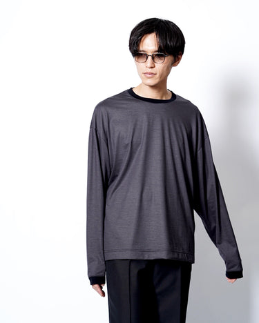 イベント期間限定アイテム<br>(6月27日～7月5日まで)<br>【KANEMASA PHIL】<br>32G Wool Stripe LS Tee (CHARCOAL)