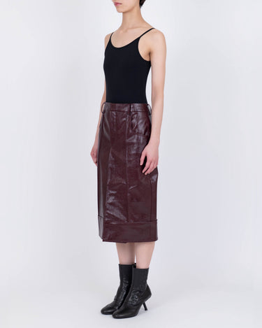 26AW予約受付中<br>【VIVIANO】<br>Faux Leather Plis Skirt