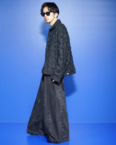 【SONG FOR THE MUTE】<br>PLEATED ZIP UP JACKET -DISTRESSED EMBROIDERED FLORAL-