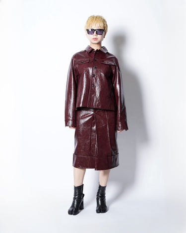 【VIVIANO】<br>Faux Leather Plis Skirt