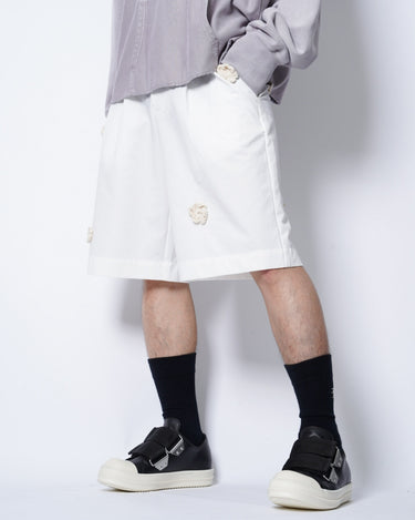 【SONG FOR THE MUTE】<br>SINGLE PLEATED<br>SHORTS<br>-RECYCLED SHIRTING-