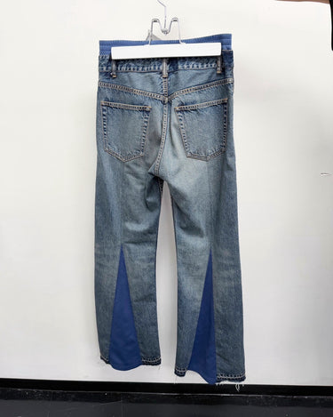 27SS予約受付中<br>【JUNYA WATANABE MAN】<br>× Needles WIDE SIDE LINE DENIM PANTS