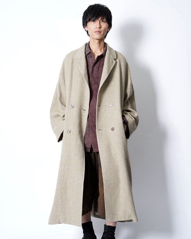 【AVIVA JIFEI XUE】<br>Amanojak.EDITION<br>DOUBLE BREASTED OVERCOAT (W/CERAMIC BUTTON) -HEMP/WOOL FABRIC-