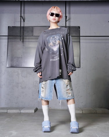 [Maison MIHARA YASUHIRO]<br>EMBELLISHED DISTRESSED LONG SLEEVES TEE