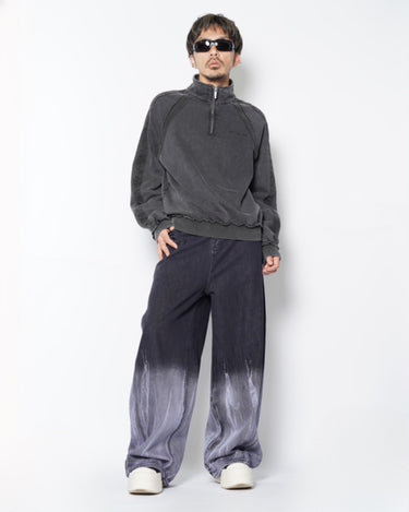【Feng Chen Wang】<br>WASHED STAND COLLAR TOP WITH DENIM TRIM