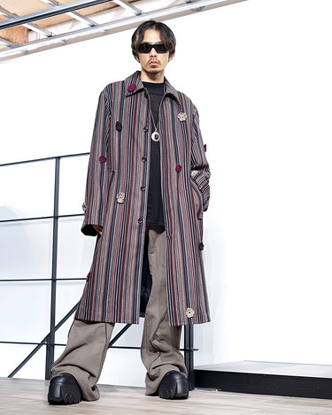 【SONG FOR THE MUTE】<br>"DAISY" MAC COAT<br>-STRIPED WOOL-
