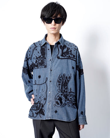 受注生産アイテム<br>期間限定受注受付中(7月31日～8月2日まで)<br>【kiminori morishita】<br>Cowboy Hand-Embroidered Dungaree Shirt