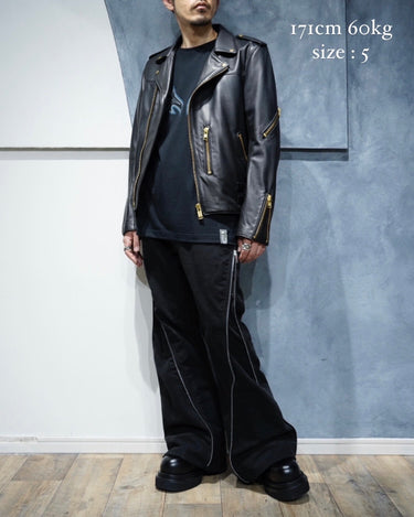 【blackmeans】<br>COW LEATHER<br>MOTORCYCLE JACKET<br>with EPAULETTE