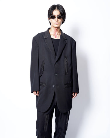【Yohji Yamamoto POUR HOMME】<br>ARMY GABARDINE LEATHER SWITCHING FASTNER JACKET