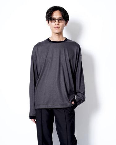 イベント期間限定アイテム<br>(6月27日～7月5日まで)<br>【KANEMASA PHIL】<br>32G Wool Stripe LS Tee (CHARCOAL)