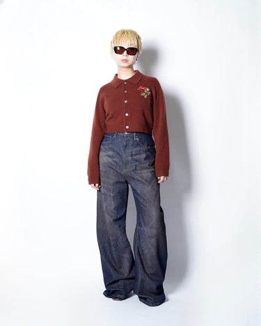 【VIVIANO】<br>Rose Hand Broderie Polo Cardigan with COLLAR