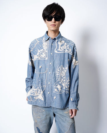 受注生産アイテム<br>期間限定受注受付中(7月31日～8月2日まで)<br>【kiminori morishita】<br>Cowboy Hand-Embroidered Dungaree Shirt