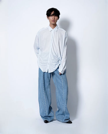 イベント期間限定アイテム<br>(6月27日～7月5日まで)<br>【KANEMASA PHIL】<br>46G Stripe Artisan Shirt (WHITE BLUE DYE)