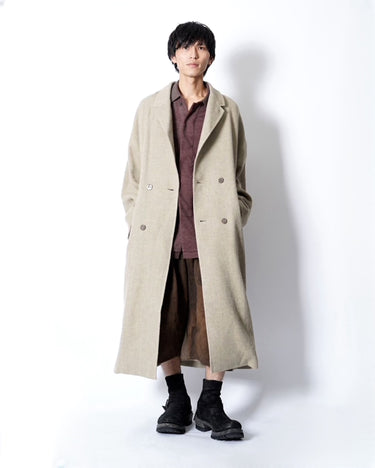 【AVIVA JIFEI XUE】<br>Amanojak.EDITION<br>DOUBLE BREASTED OVERCOAT (W/CERAMIC BUTTON) -HEMP/WOOL FABRIC-
