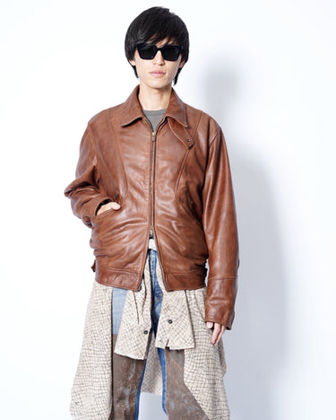 【ANTHEM A】<br>UNEVEN SHEEP LEATHER ZIP BLOUSON