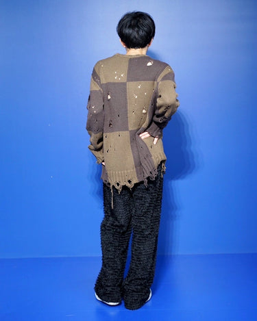 【SONG FOR THE MUTE】<br>CHECKERED OVERSIZED SWEATER -CHECKERED KNIT-