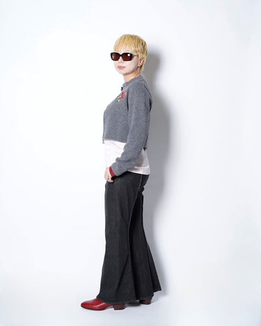 【VIVIANO】<br>Rose Hand Broderie Polo Cardigan