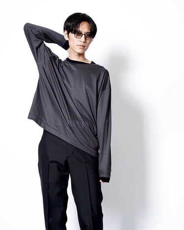 イベント期間限定アイテム<br>(6月27日～7月5日まで)<br>【KANEMASA PHIL】<br>32G Wool Stripe LS Tee (CHARCOAL)
