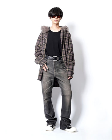【KAMIYA】<br>LEATHER BOOTCUT PANTS