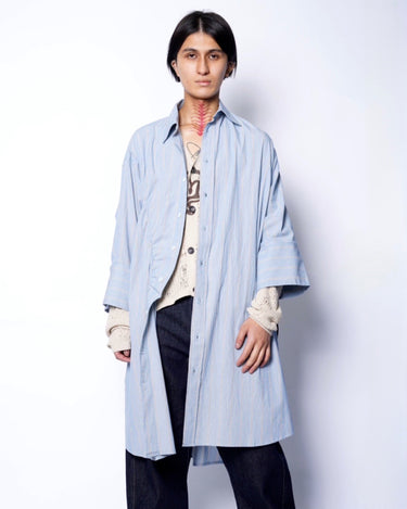 【MARINA YEE】<br>"M.Y. TWISTER L Draped long shirt -STRIPE-