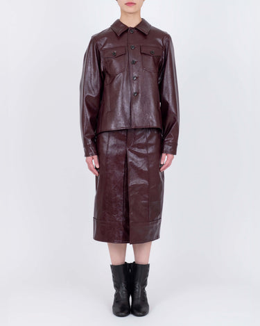 26AW予約受付中<br>【VIVIANO】<br>Faux Leather Plis Creux Jacket