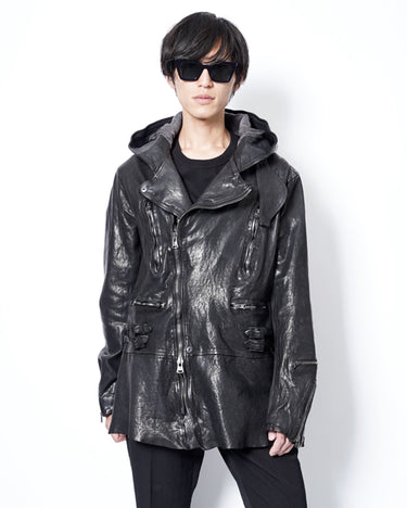 【Yohji Yamamoto POUR HOMME】<br>× BACKLASH<br>LEATHER HOODED RIDERS JACKET