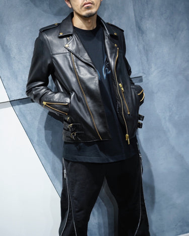 【blackmeans】<br>COW LEATHER<br>MOTORCYCLE JACKET<br>with EPAULETTE
