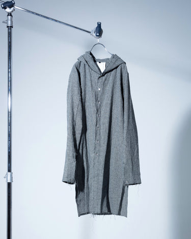 受注生産アイテム<br>期間限定受注受付中(9/11～9/13まで)<br>【prasthana】<br>rudiment hooded shirt:tall (linen/cotton 千鳥格子)