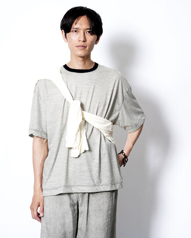 イベント期間限定アイテム<br>(6月27日～7月5日まで)<br>【KANEMASA PHIL】<br>32G Wool Stripe SS Tee (BEIGE)