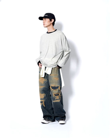 イベント期間限定アイテム<br>(6月27日～7月5日まで)<br>【KANEMASA PHIL】<br>32G Wool Stripe LS Tee (BEIGE)