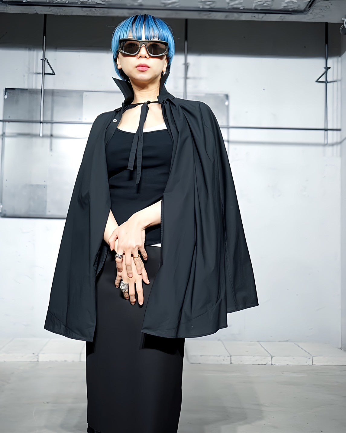 KEISUKEYOSHIDA 有効期限 cape layered coat 黒×白 フリー KEISUKEYOSHIDA 有効期限 cape layered coat 黒×白 フリー