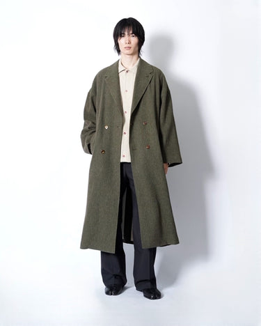 【AVIVA JIFEI XUE】<br>DOUBLE BREASTED OVERCOAT (W/CERAMIC BUTTON) -YAK/LINEN/COTTON FABRIC-