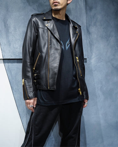 【blackmeans】<br>COW LEATHER<br>MOTORCYCLE JACKET<br>with EPAULETTE