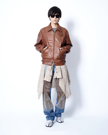 【ANTHEM A】<br>UNEVEN SHEEP LEATHER ZIP BLOUSON