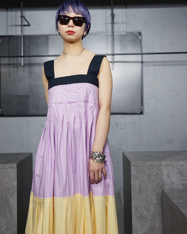 【PLAN C】<br>COLOR BLOCK<br>LONG CAMISOLE DRESS