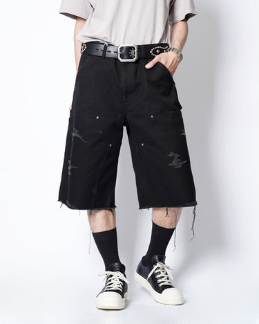 【KAMIYA】<br>BORO Duck Painter Wide Bermuda Pants