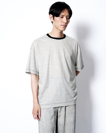 イベント期間限定アイテム<br>(6月27日～7月5日まで)<br>【KANEMASA PHIL】<br>32G Wool Stripe SS Tee (BEIGE)
