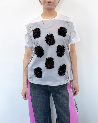 27SS予約受付中<br>【JUNYA WATANABE】<br>TULLE/EMBROIDERY TEE