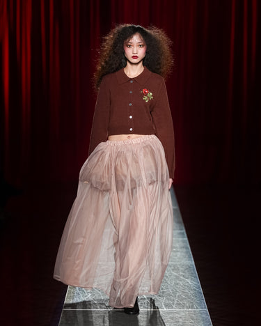 26AW予約受付中<br>【VIVIANO】<br>Rose Hand Broderie Polo Cardigan with COLLAR