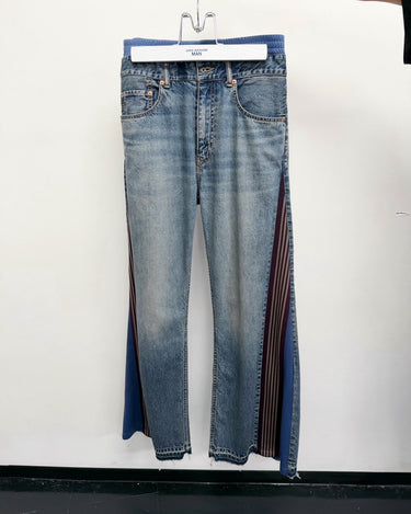 27SS予約受付中<br>【JUNYA WATANABE MAN】<br>× Needles WIDE SIDE LINE DENIM PANTS